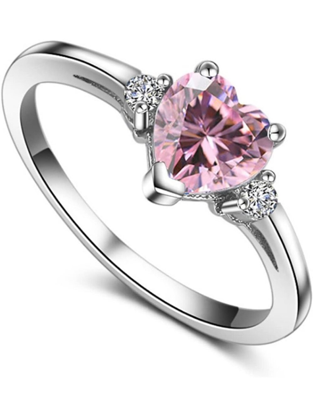 Sterling Silver Heart Shaped White Opal Engagement Promise Ring - Size Options